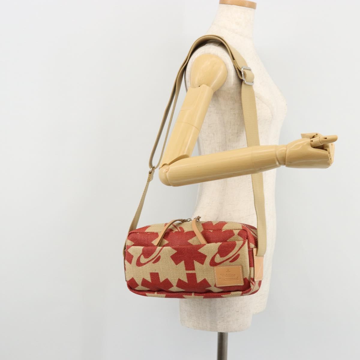 Vivienne Westwood Shoulder Bag Canvas Beige Silver Auth 176706A