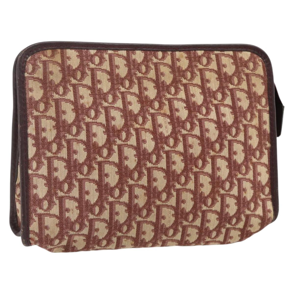 Christian Dior Trotter Canvas Clutch Bag Red Gold Auth 176716