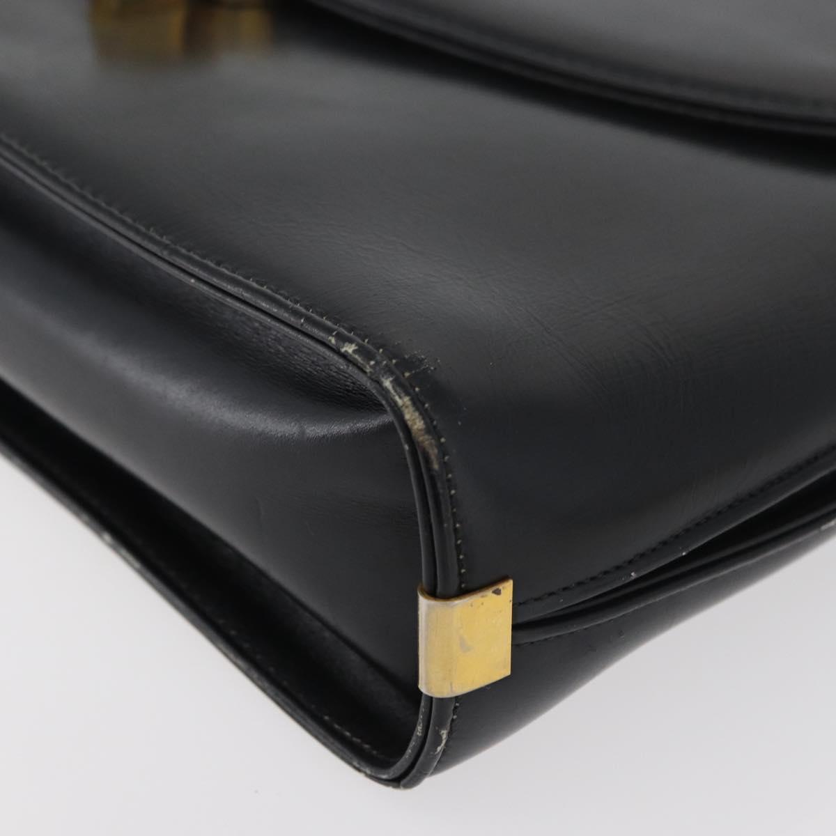 Christian Dior Hand Bag Calf Skin Black Gold Auth 176736