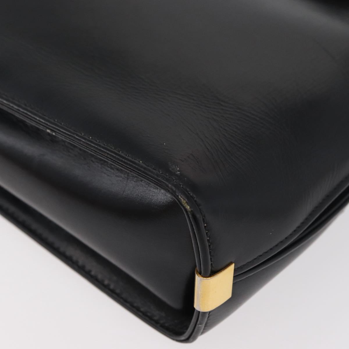 Christian Dior Hand Bag Calf Skin Black Gold Auth 176736