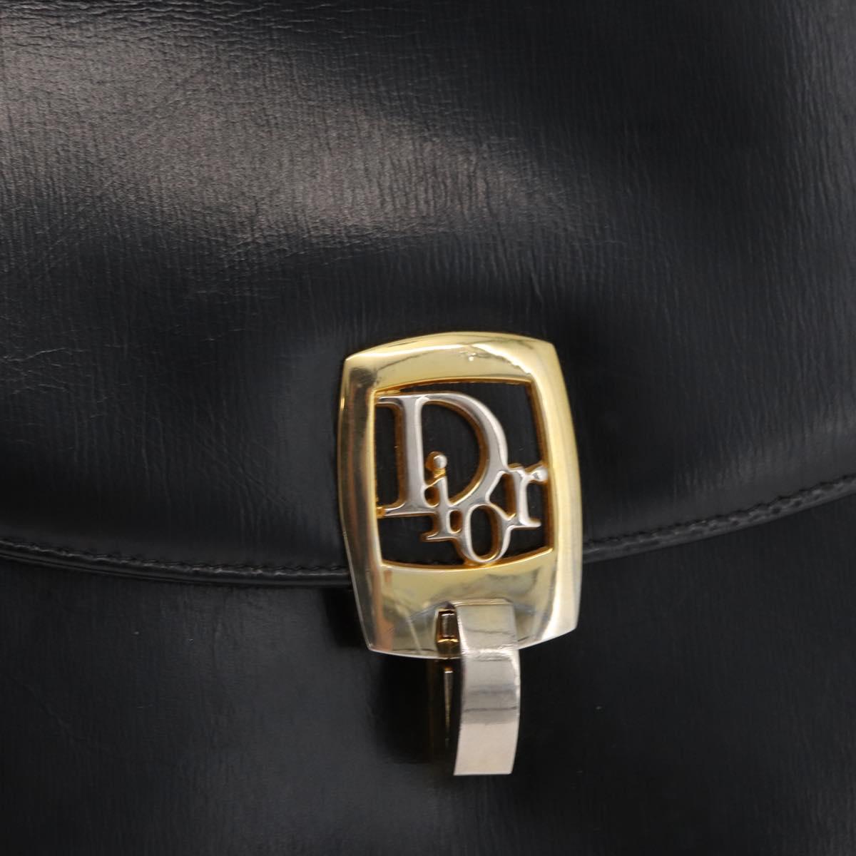 Christian Dior Hand Bag Calf Skin Black Gold Auth 176736