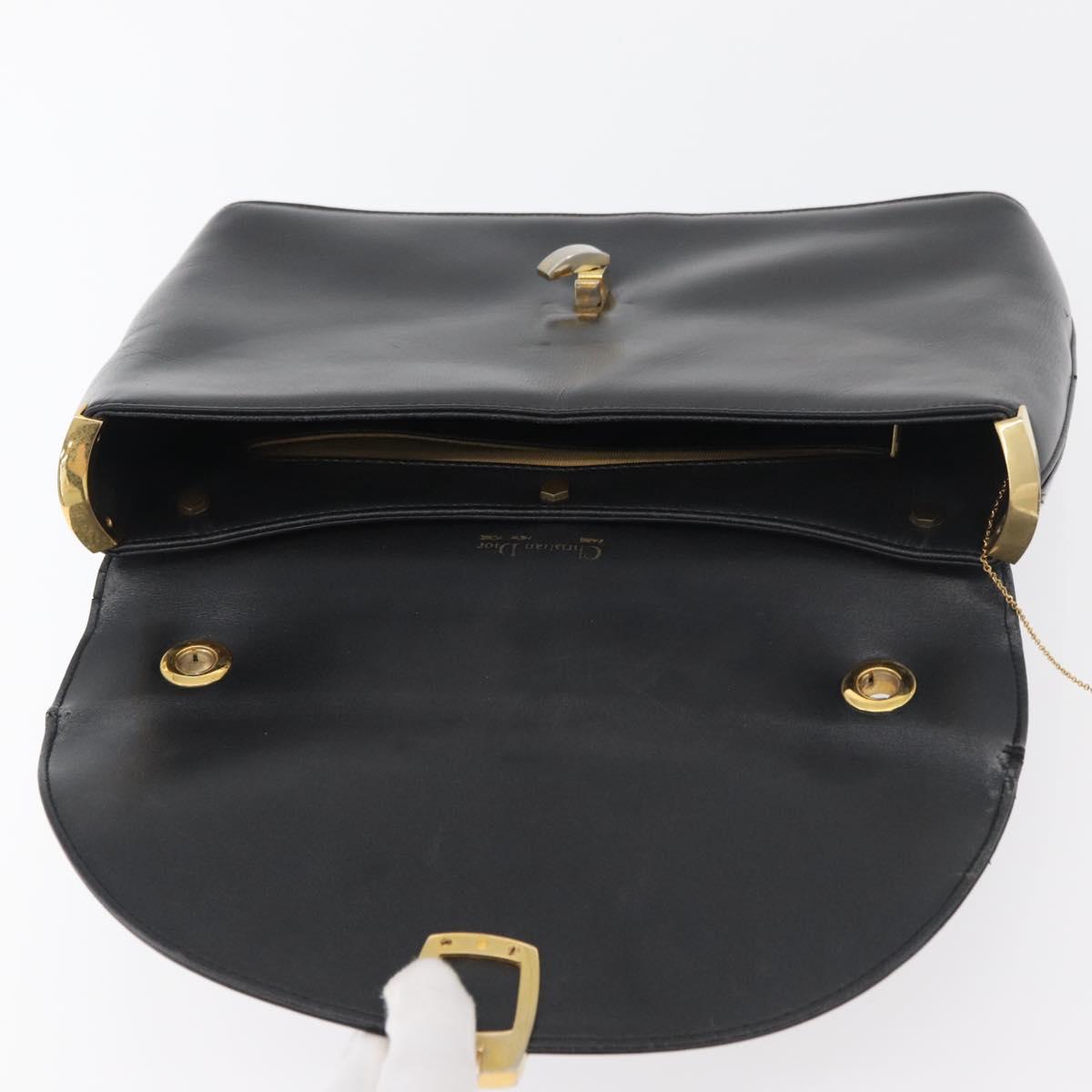 Christian Dior Hand Bag Calf Skin Black Gold Auth 176736