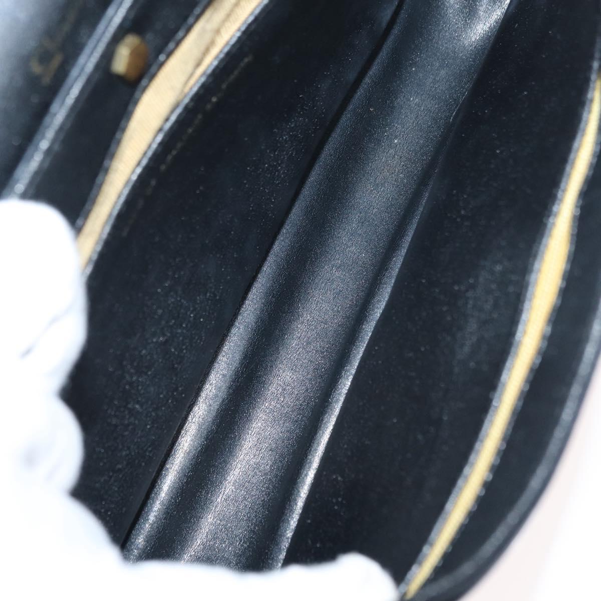 Christian Dior Hand Bag Calf Skin Black Gold Auth 176736