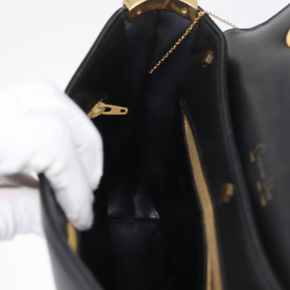 Christian Dior Hand Bag Calf Skin Black Gold Auth 176736