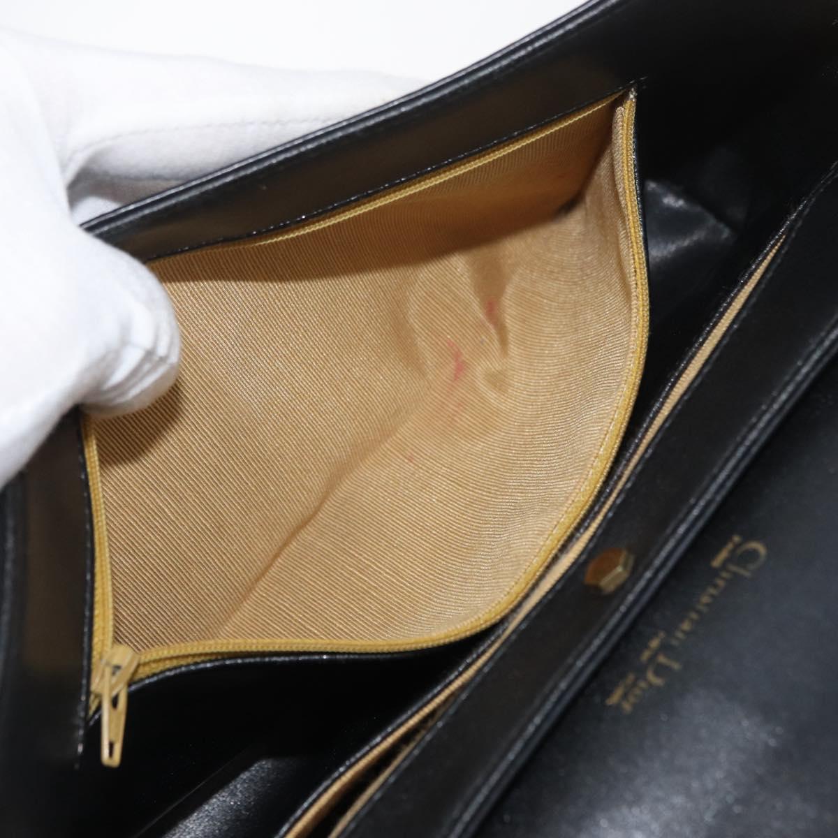 Christian Dior Hand Bag Calf Skin Black Gold Auth 176736