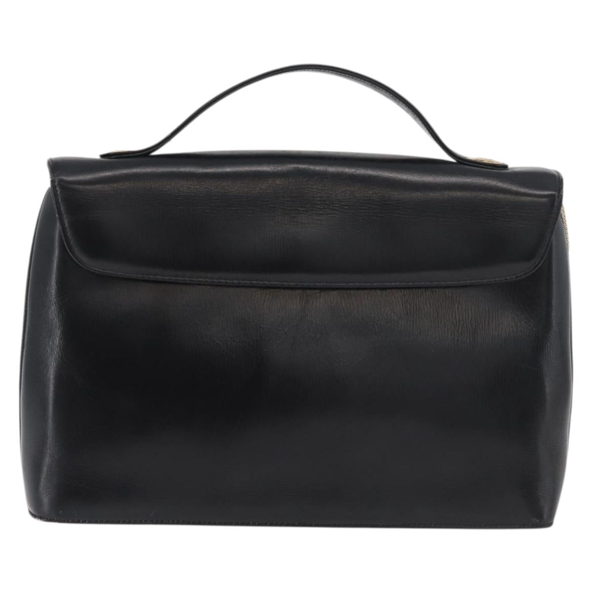 Christian Dior Hand Bag Calf Skin Black Gold Auth 176736