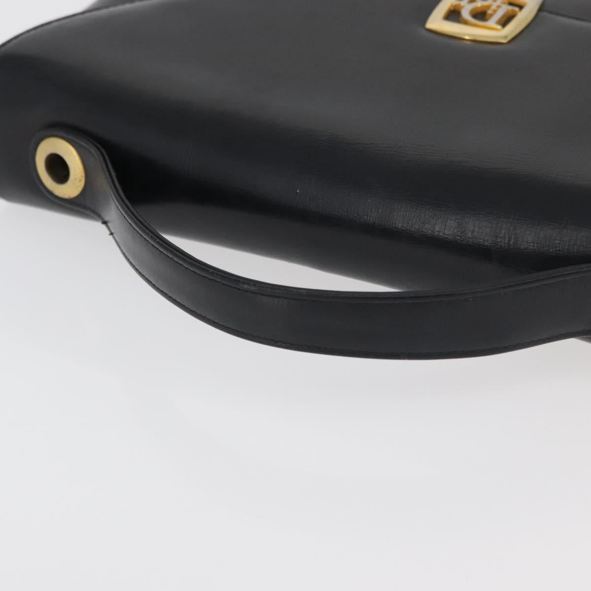 Christian Dior Hand Bag Calf Skin Black Gold Auth 176736