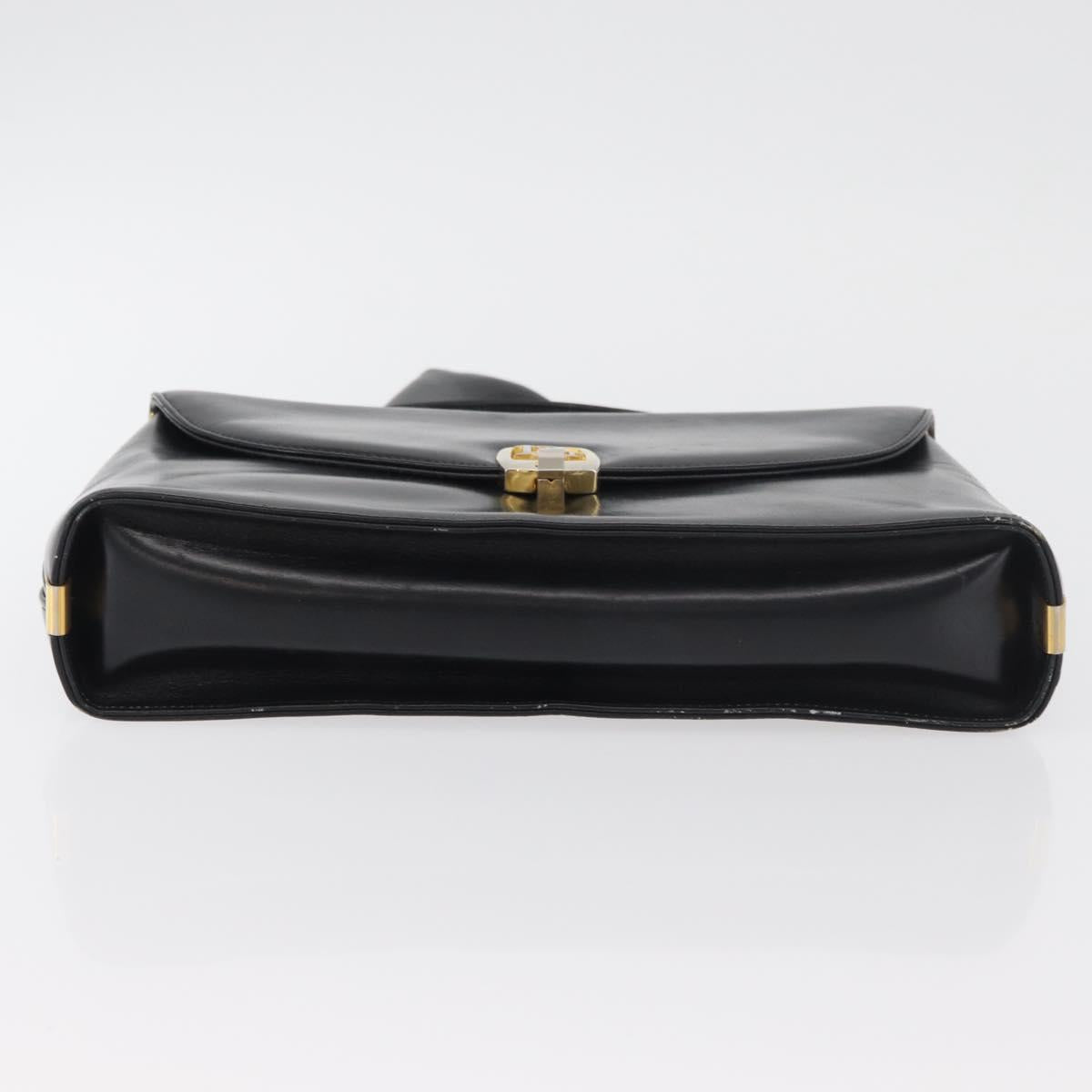 Christian Dior Hand Bag Calf Skin Black Gold Auth 176736