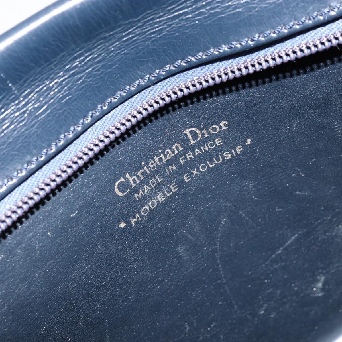 Christian Dior Trotter Canvas Hand Bag Navy Gold Auth 176737