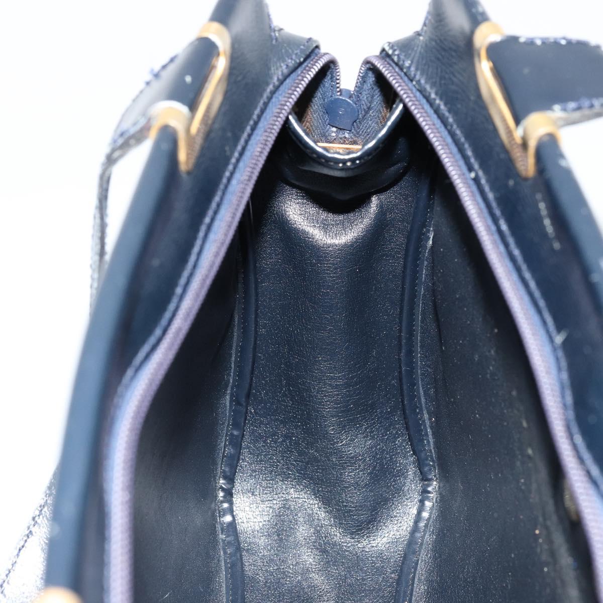 Christian Dior Trotter Canvas Hand Bag Navy Gold Auth 176737