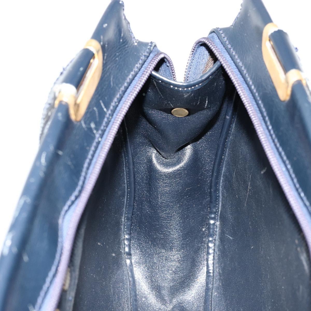 Christian Dior Trotter Canvas Hand Bag Navy Gold Auth 176737