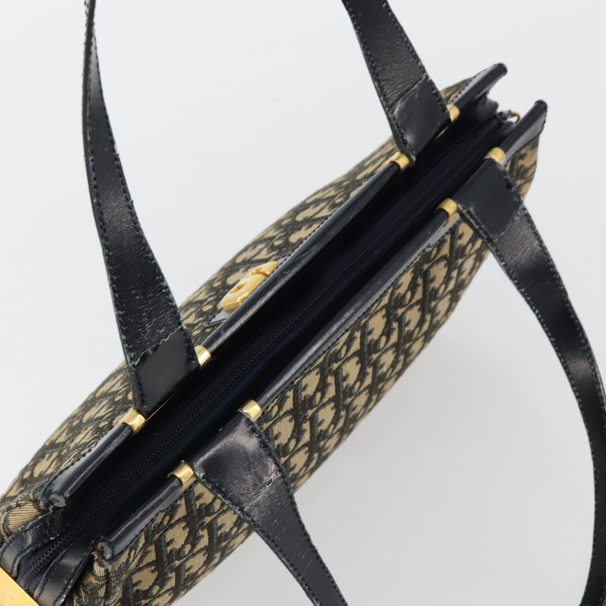 Christian Dior Trotter Canvas Hand Bag Navy Gold Auth 176737