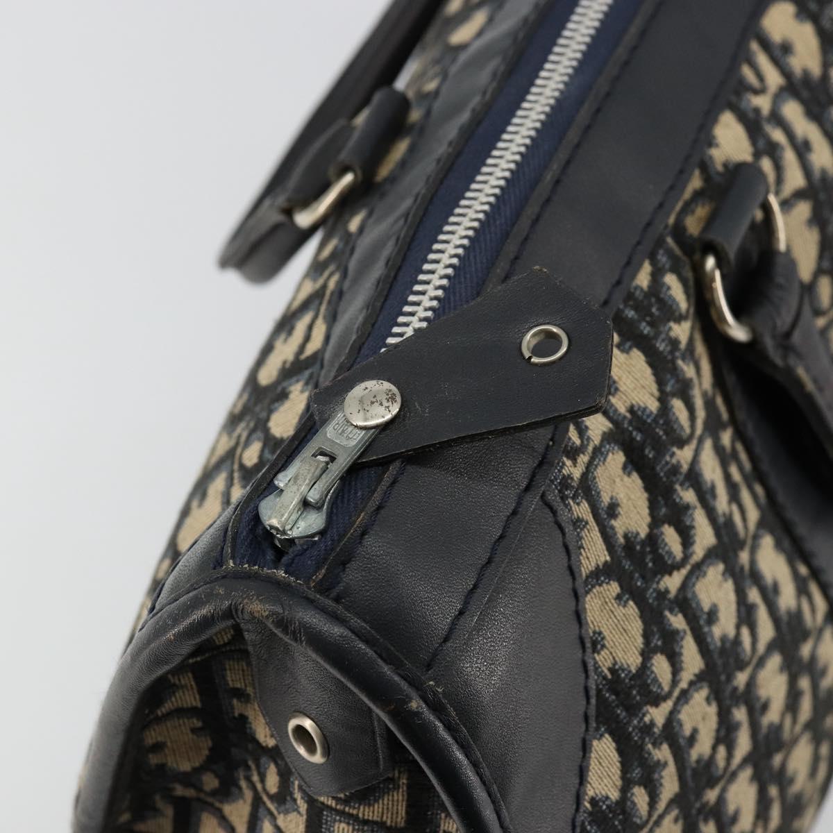 Christian Dior Trotter Canvas Boston Bag Navy Silver Auth 176738