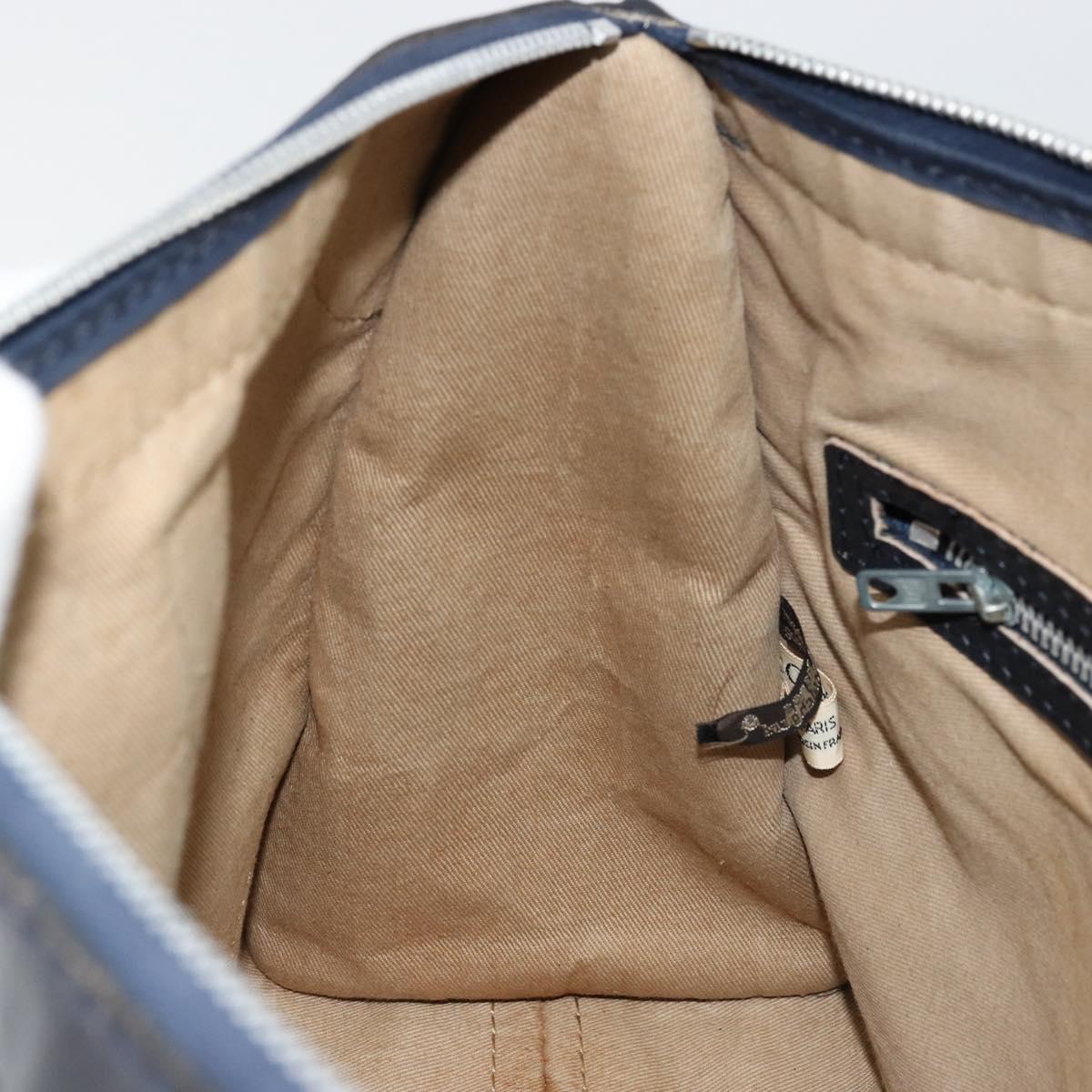 Christian Dior Trotter Canvas Boston Bag Navy Silver Auth 176738