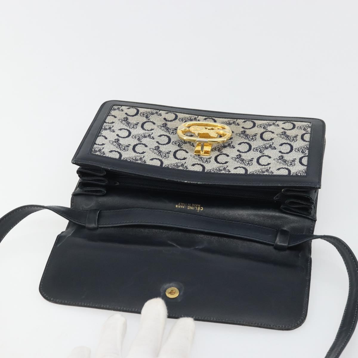 CELINE C Sulky Shoulder Bag Canvas Navy Gold Auth 176739