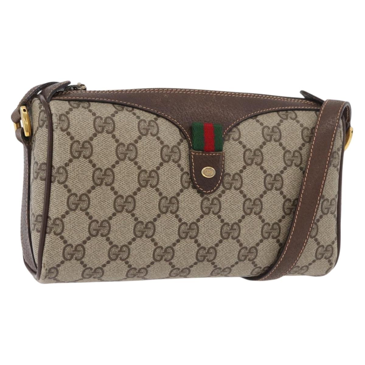 GUCCI GG Supreme Web Sherry Line Bag PVC Beige Gold 89 02 018 Auth 176741
