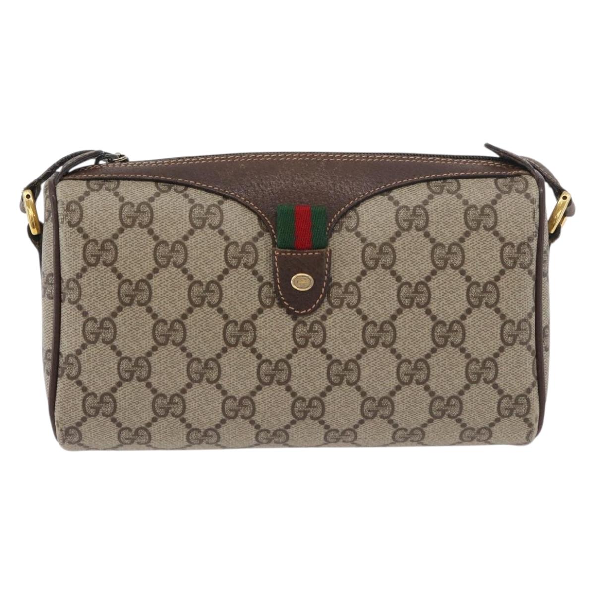 GUCCI GG Supreme Web Sherry Line Bag PVC Beige Gold 89 02 018 Auth 176741