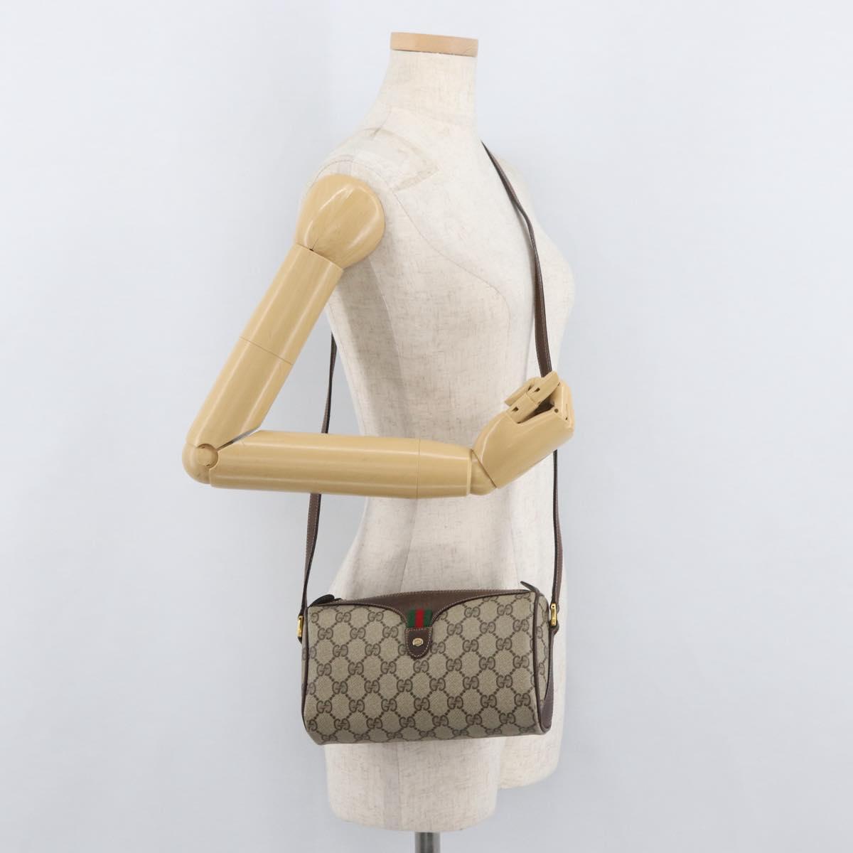 GUCCI GG Supreme Web Sherry Line Bag PVC Beige Gold 89 02 018 Auth 176741