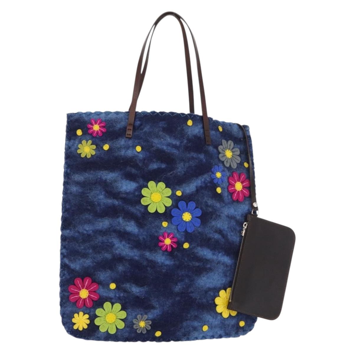 FENDI Tote Bag Wool Blue Auth 176743V