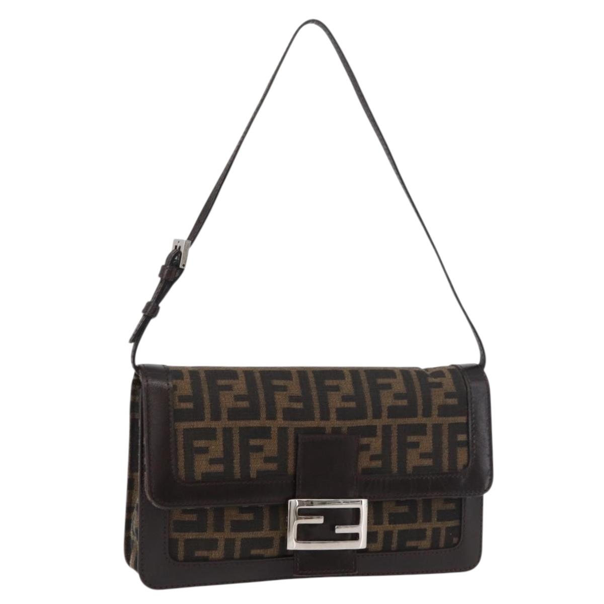 FENDI Zucca Canvas Mamma Baguette Shoulder Bag Black Brown Auth 176746SAV