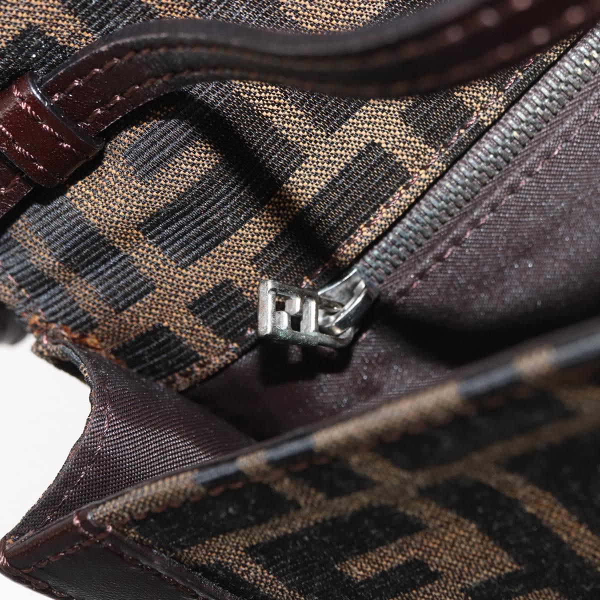 FENDI Zucca Canvas Mamma Baguette Shoulder Bag Black Brown Auth 176746SAV