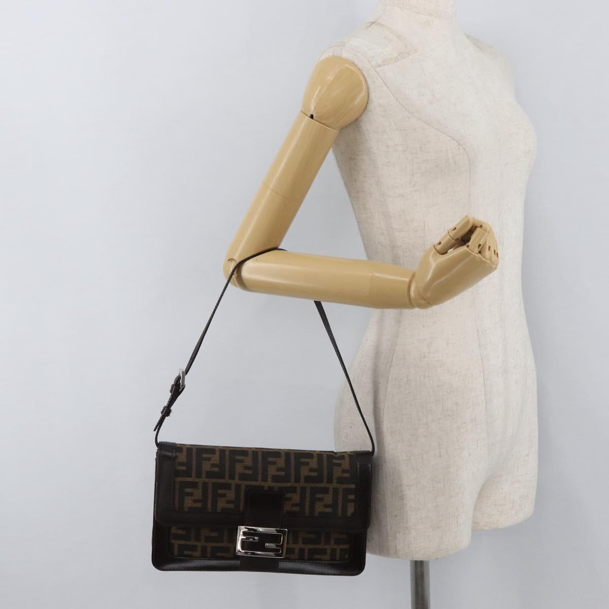 FENDI Zucca Canvas Mamma Baguette Shoulder Bag Black Brown Auth 176746SAV