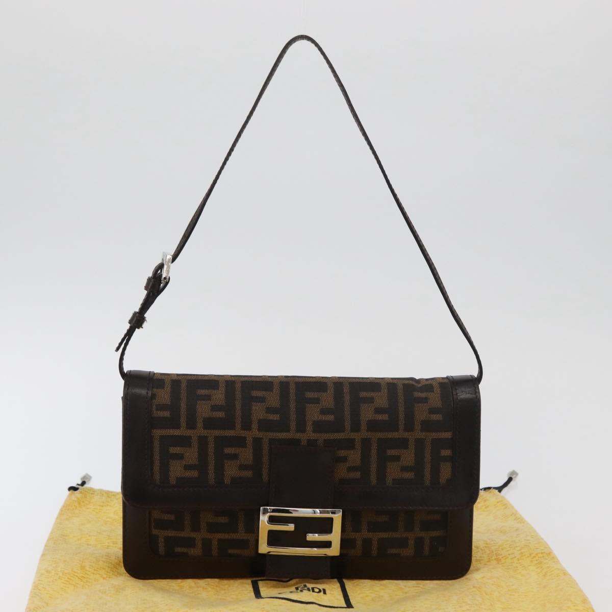 FENDI Zucca Canvas Mamma Baguette Shoulder Bag Black Brown Auth 176746SAV