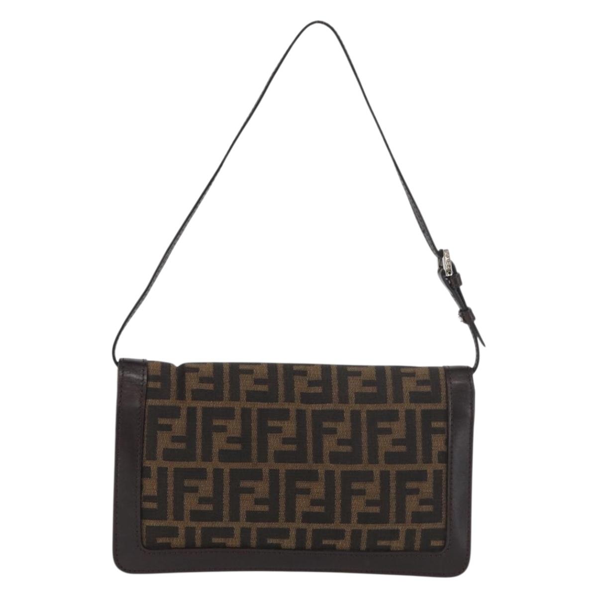 FENDI Zucca Canvas Mamma Baguette Shoulder Bag Black Brown Auth 176746SAV