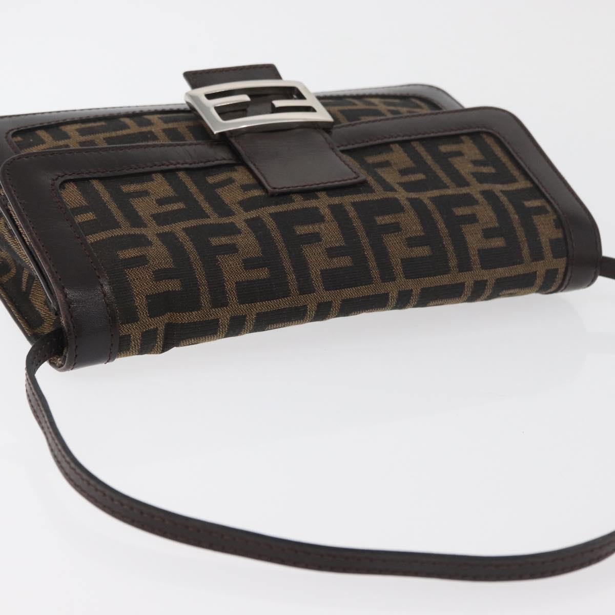 FENDI Zucca Canvas Mamma Baguette Shoulder Bag Black Brown Auth 176746SAV