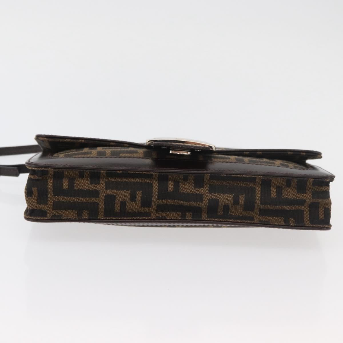 FENDI Zucca Canvas Mamma Baguette Shoulder Bag Black Brown Auth 176746SAV