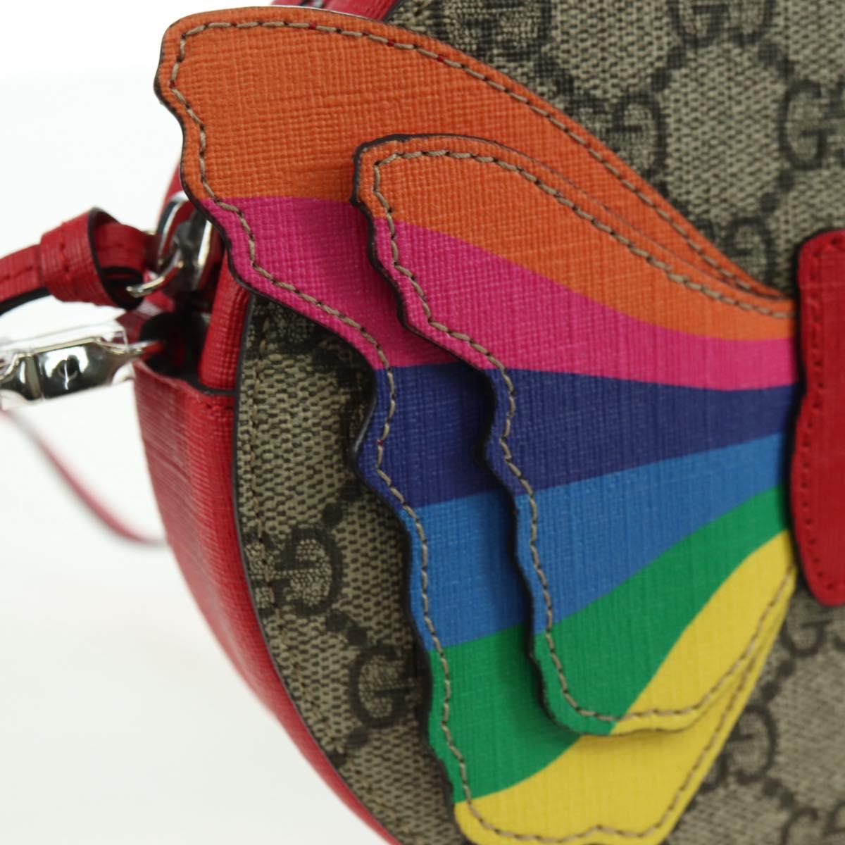 GUCCI GG Supreme Butterfly Shoulder Bag PVC Beige Silver 550782 Auth 176748V