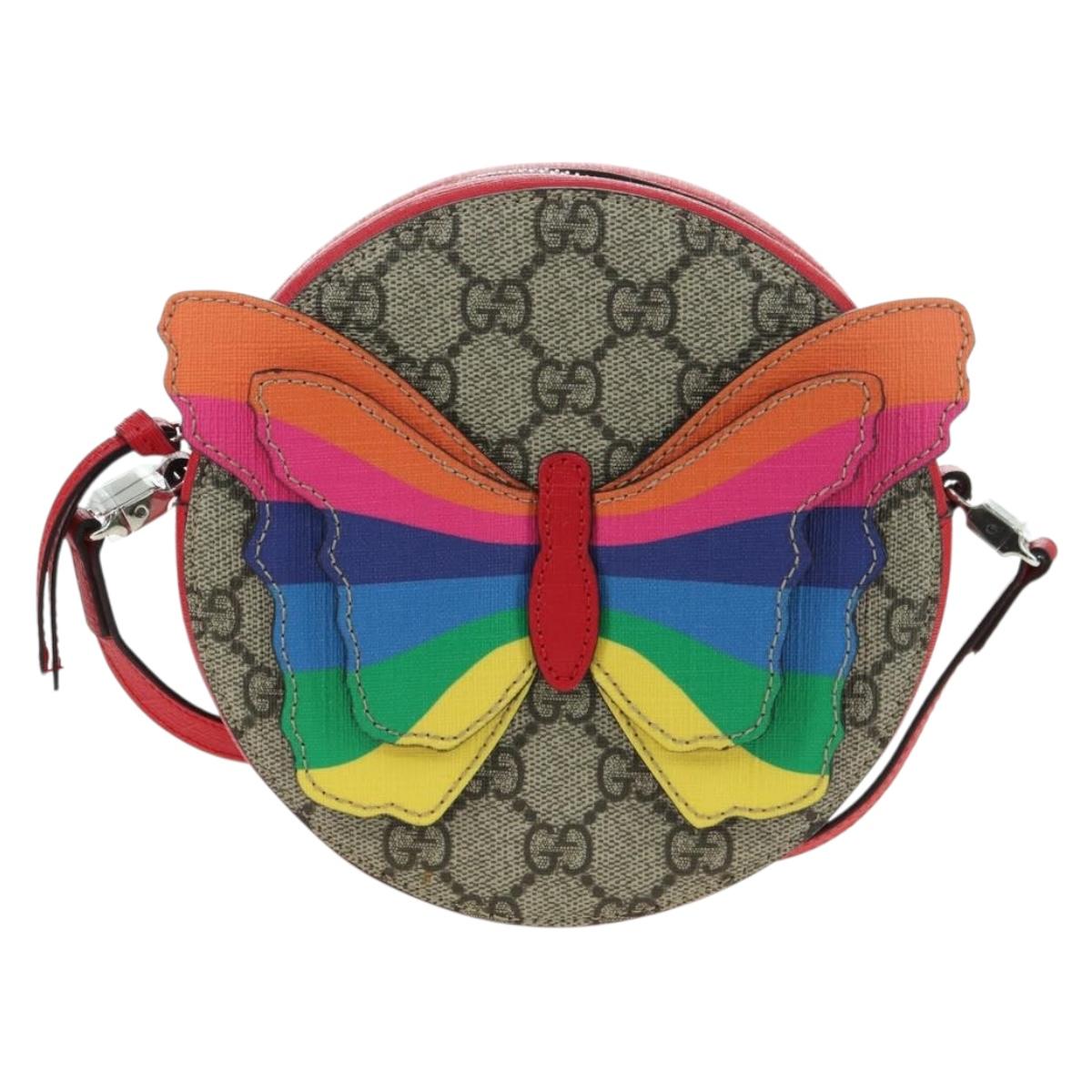 GUCCI GG Supreme Butterfly Shoulder Bag PVC Beige Silver 550782 Auth 176748V