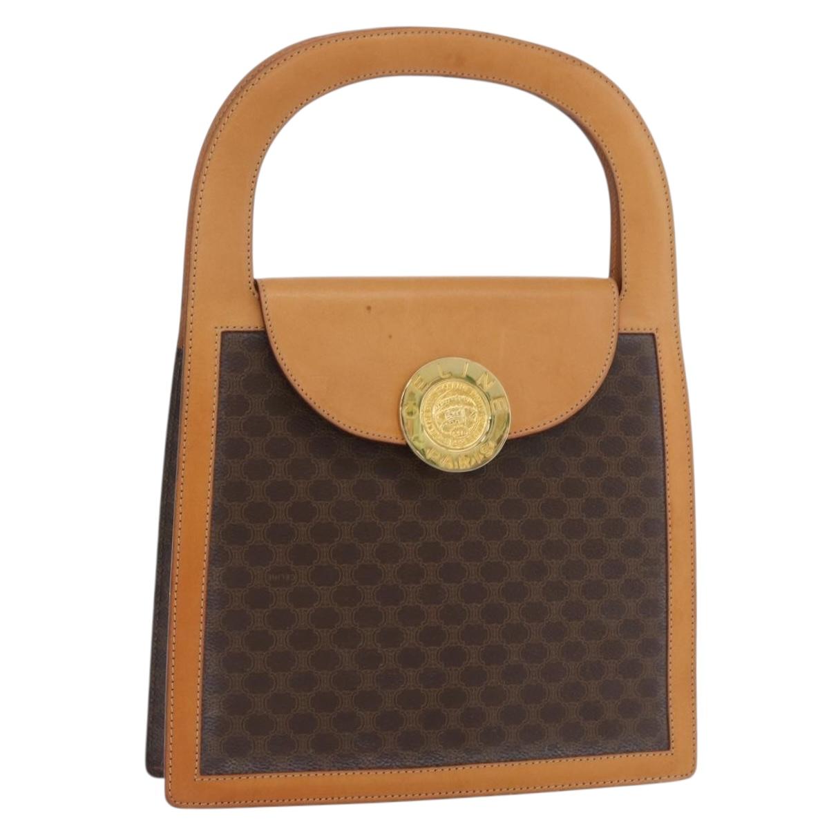 CELINE Macadam Canvas Medallion Hand Bag PVC Leather Brown Gold Auth 176759A