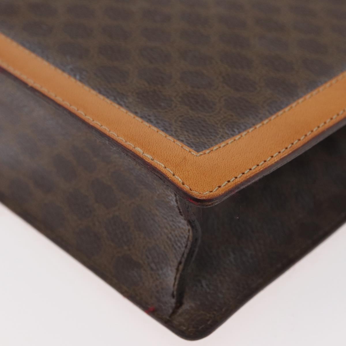 CELINE Macadam Canvas Medallion Hand Bag PVC Leather Brown Gold Auth 176759A