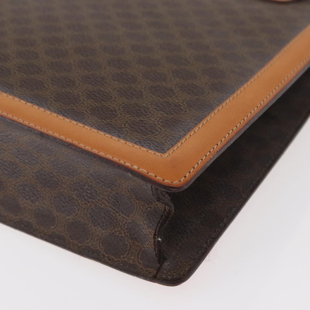 CELINE Macadam Canvas Medallion Hand Bag PVC Leather Brown Gold Auth 176759A