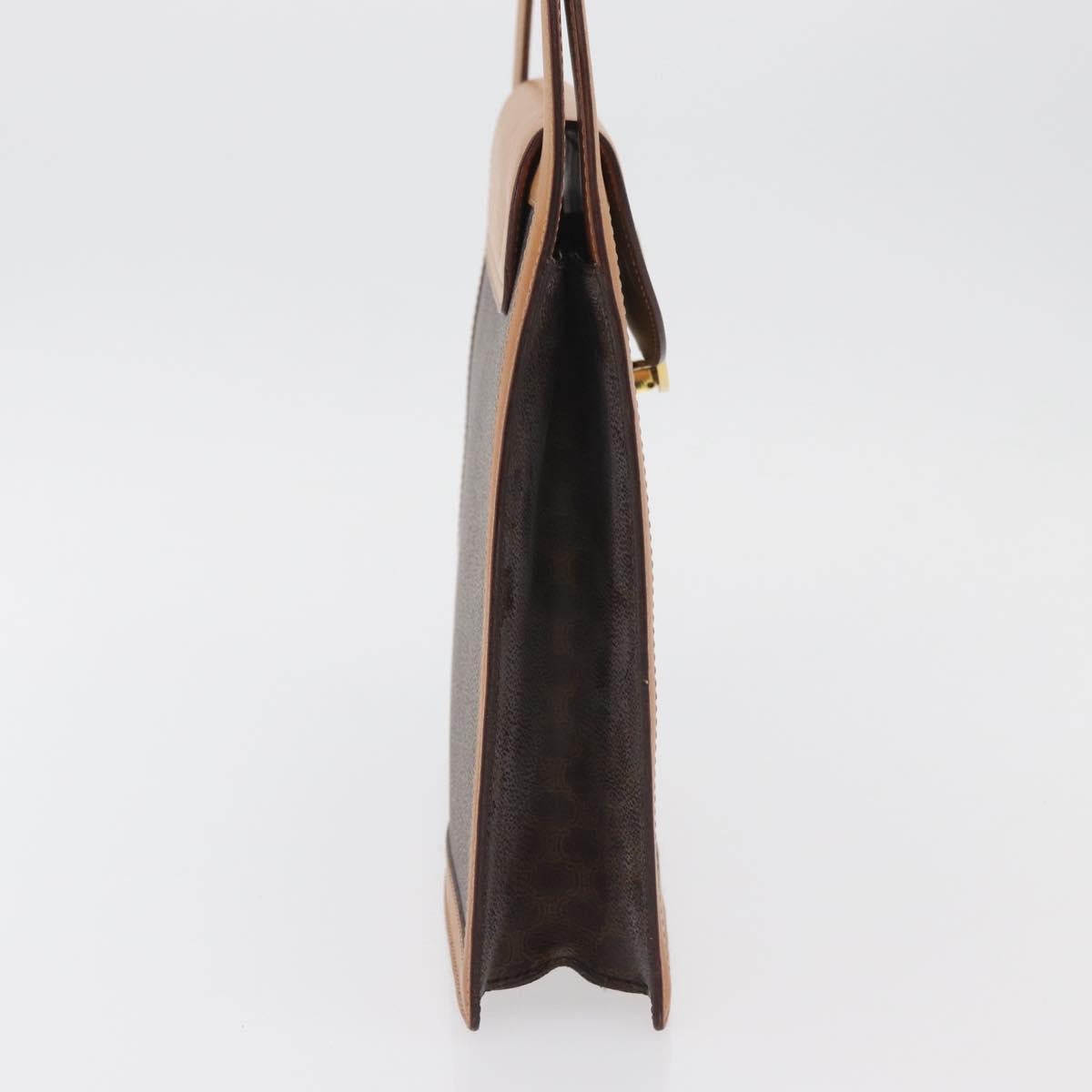 CELINE Macadam Canvas Medallion Hand Bag PVC Leather Brown Gold Auth 176759A