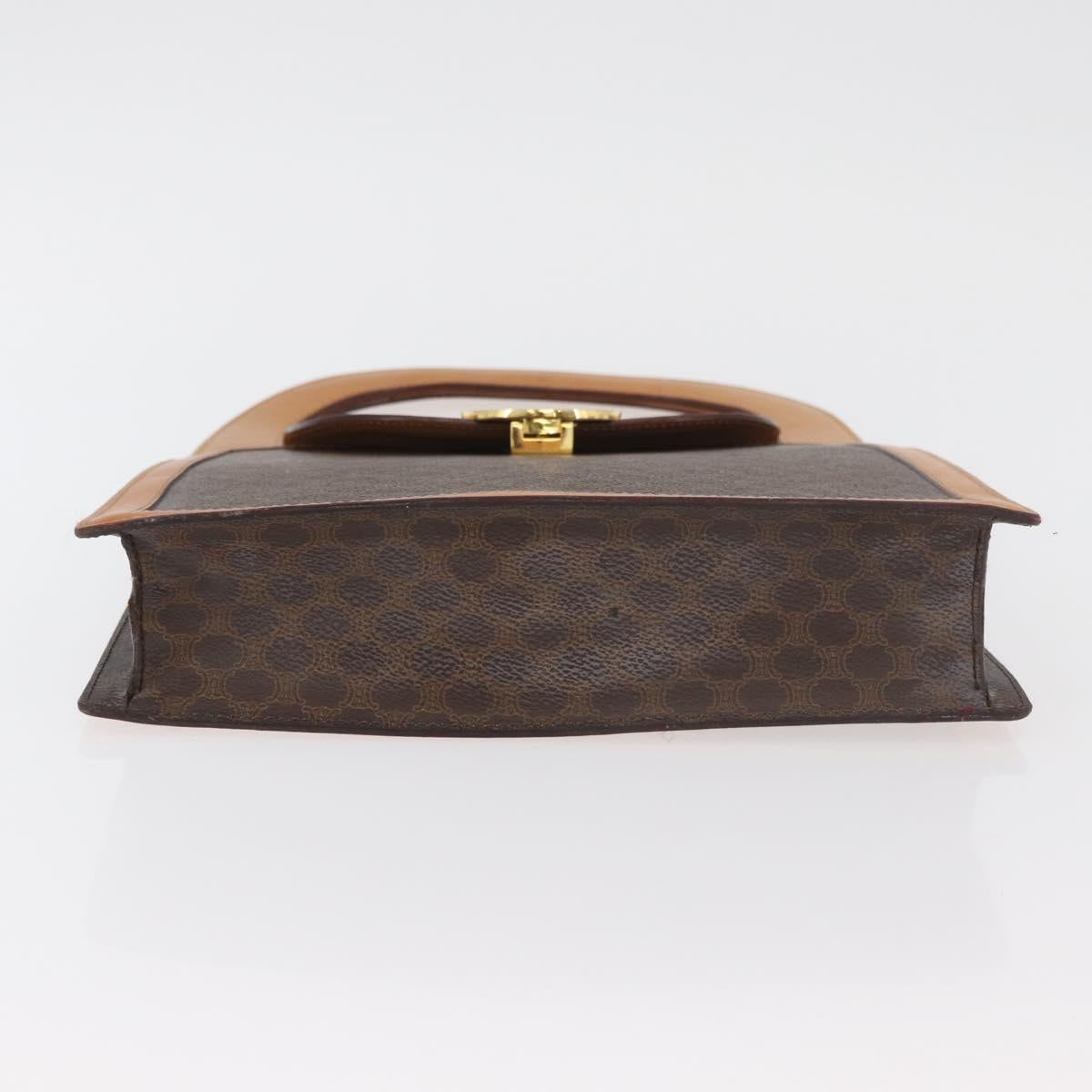 CELINE Macadam Canvas Medallion Hand Bag PVC Leather Brown Gold Auth 176759A