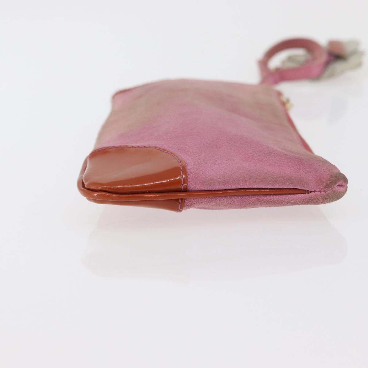 CHANEL Icon Series Pouch Suede Pink Gold CC Auth 176765