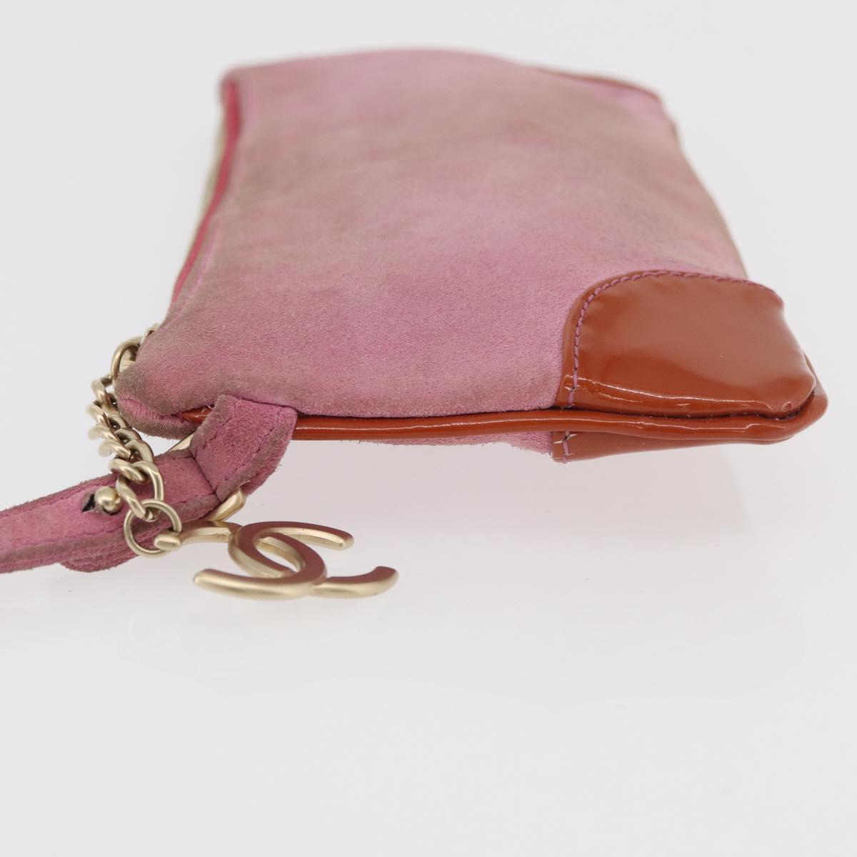 CHANEL Icon Series Pouch Suede Pink Gold CC Auth 176765