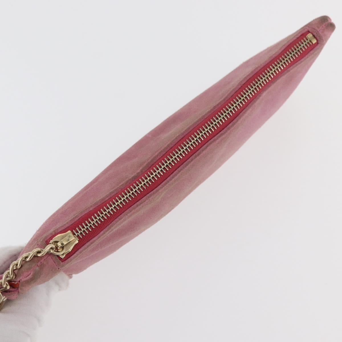 CHANEL Icon Series Pouch Suede Pink Gold CC Auth 176765