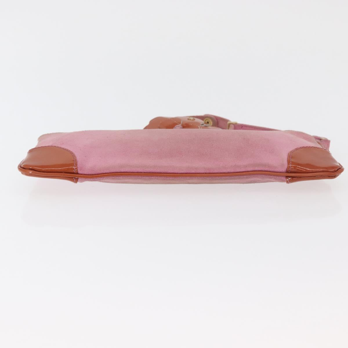 CHANEL Icon Series Pouch Suede Pink Gold CC Auth 176765
