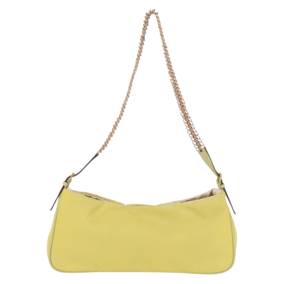 PRADA Chain Shoulder Bag Nylon Yellow Gold Auth 176777A