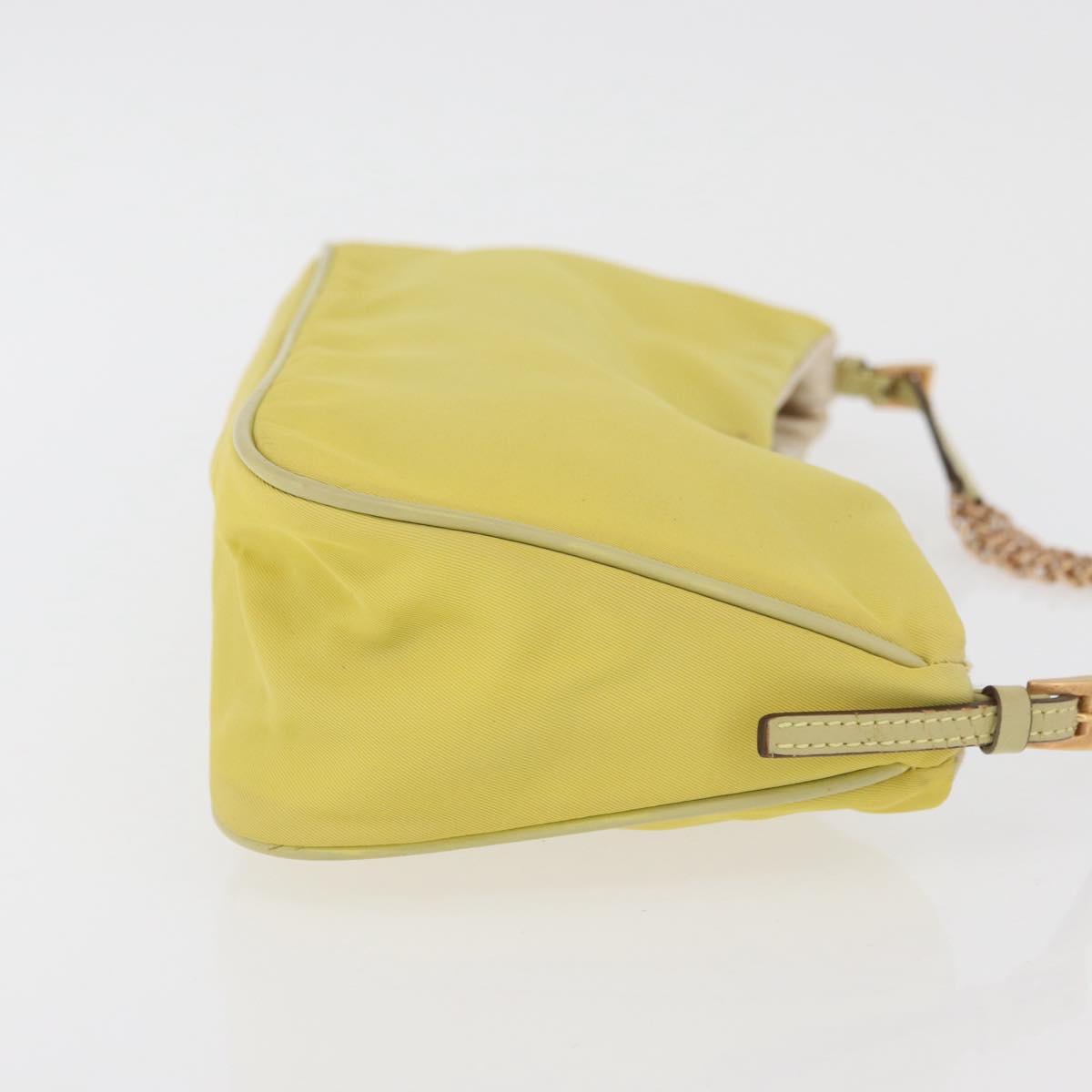 PRADA Chain Shoulder Bag Nylon Yellow Gold Auth 176777A