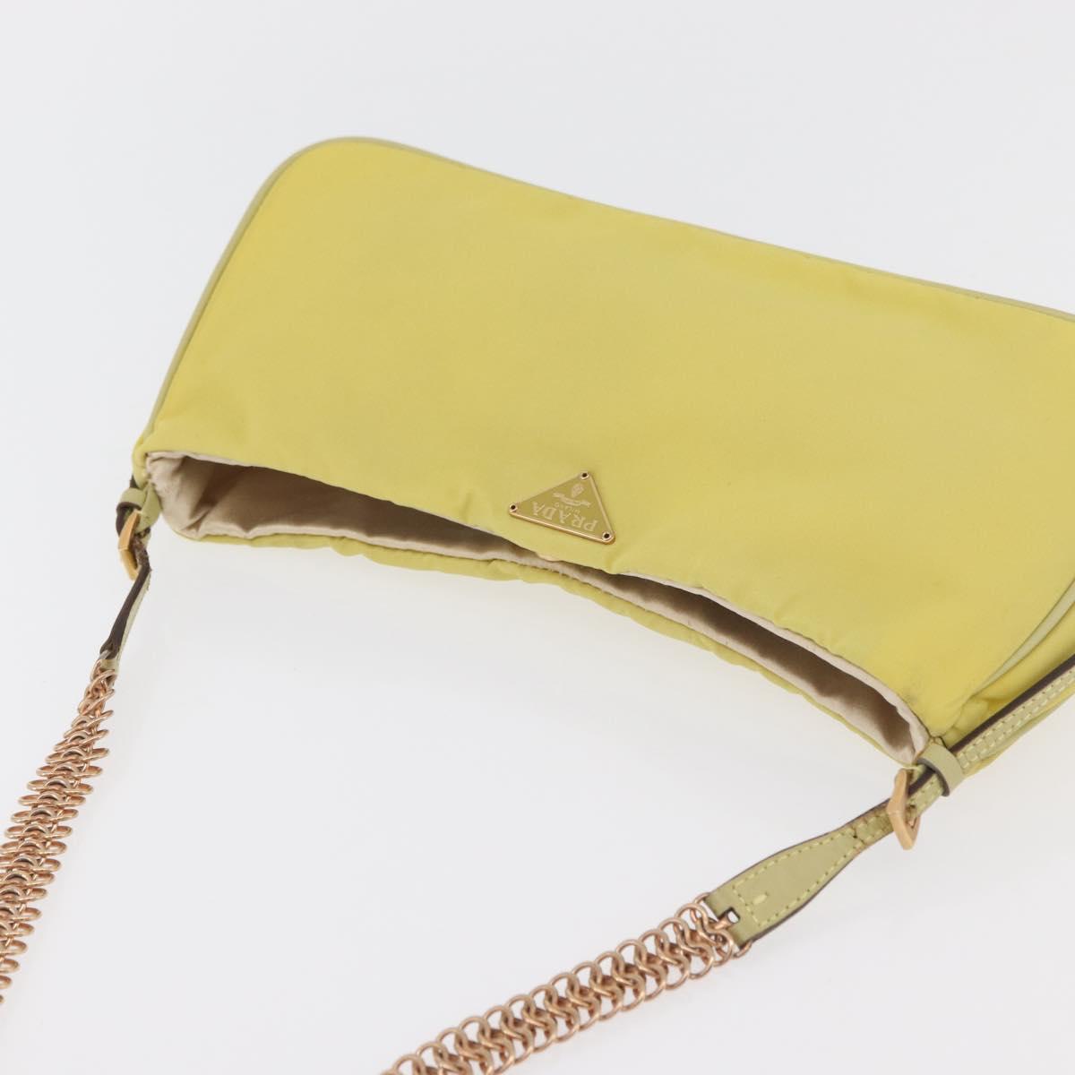 PRADA Chain Shoulder Bag Nylon Yellow Gold Auth 176777A