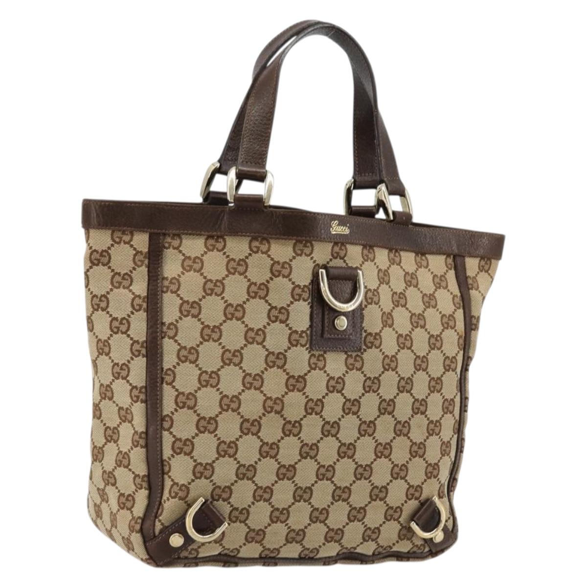 GUCCI GG Canvas Abbey Hand Bag Beige Gold 130739 Auth 176779A