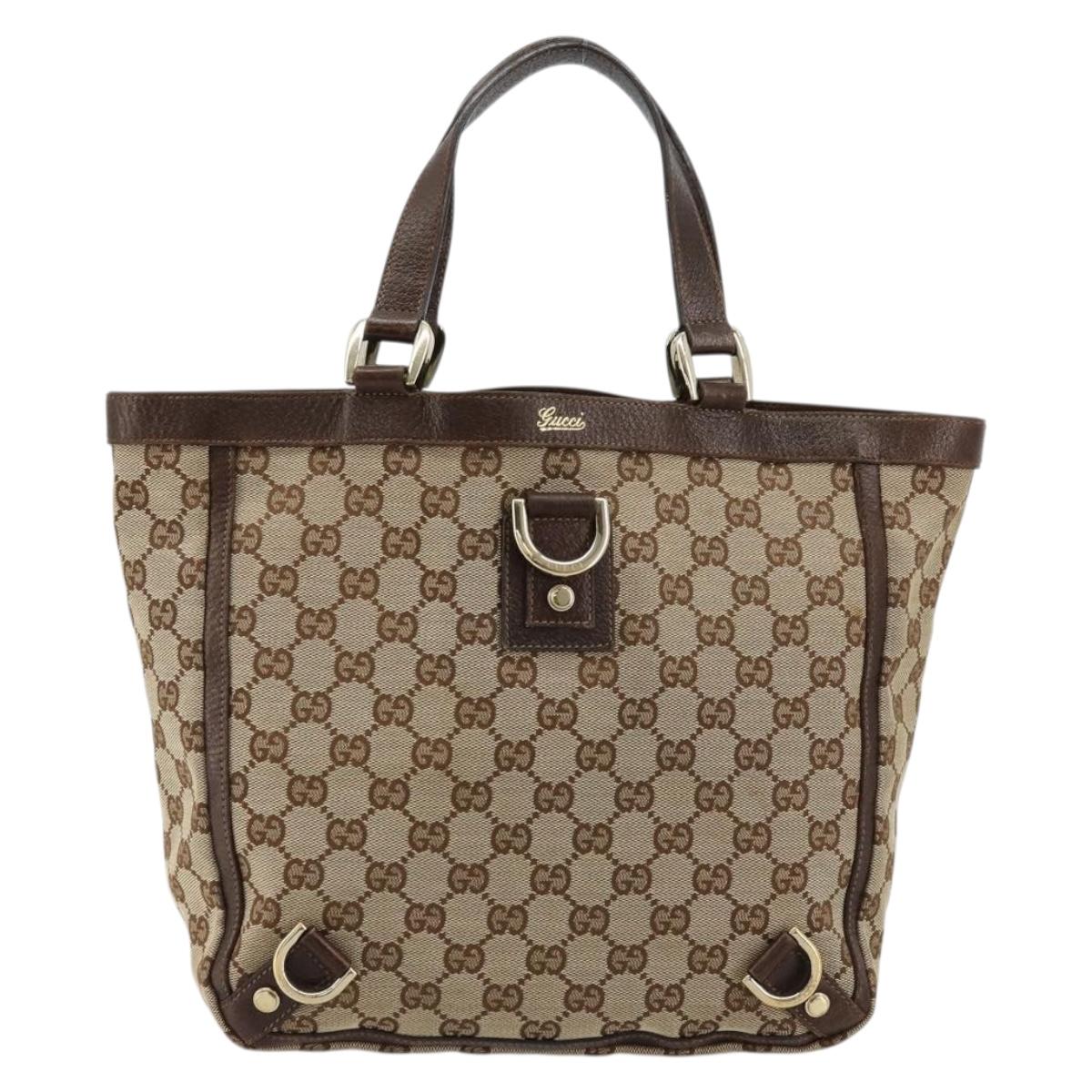 GUCCI GG Canvas Abbey Hand Bag Beige Gold 130739 Auth 176779A