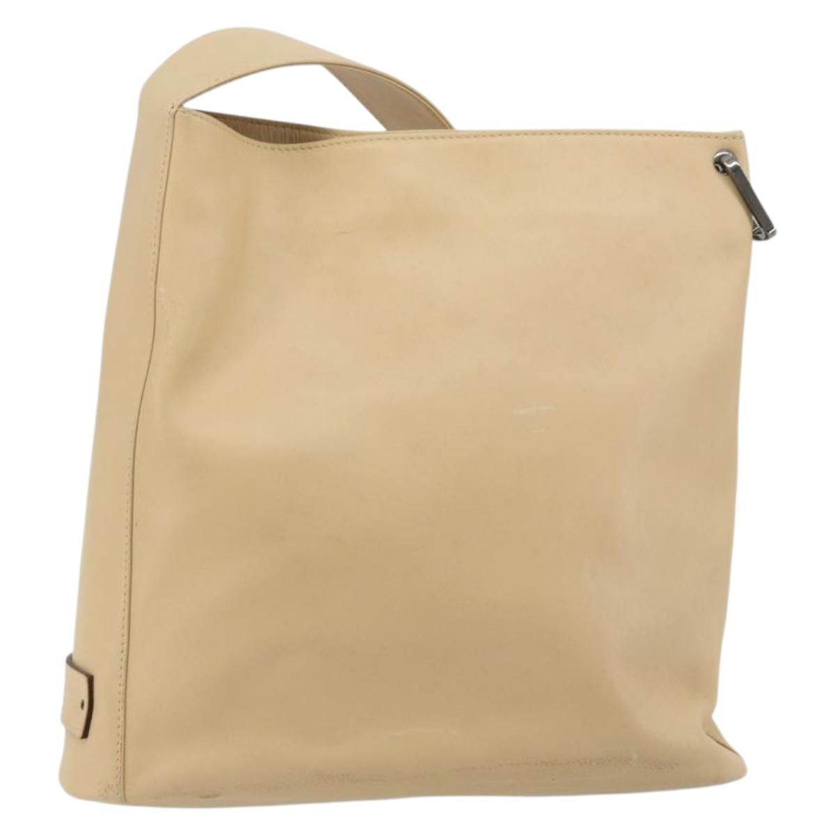 GUCCI Shoulder Bag Leather Beige Silver 91761 Auth 176780