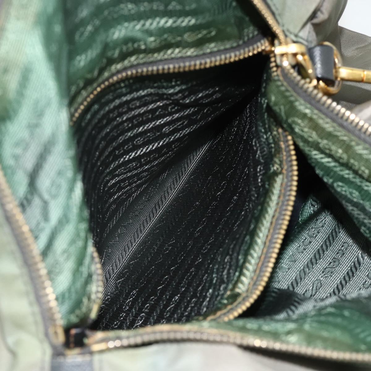 PRADA Shoulder Bag Nylon 2way Green Gold Auth 176782
