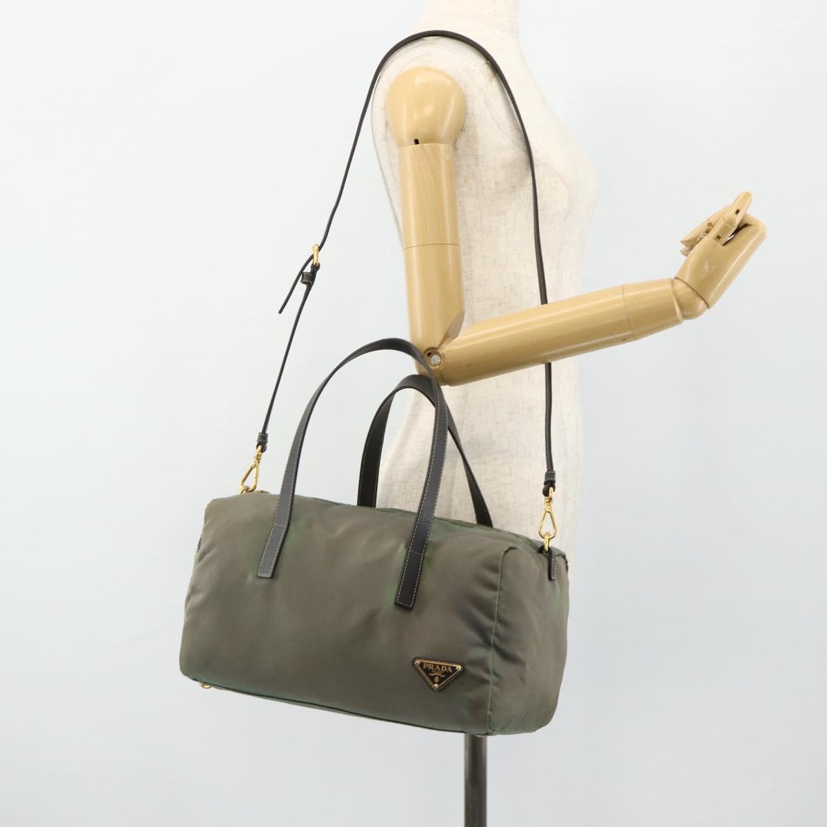 PRADA Shoulder Bag Nylon 2way Green Gold Auth 176782