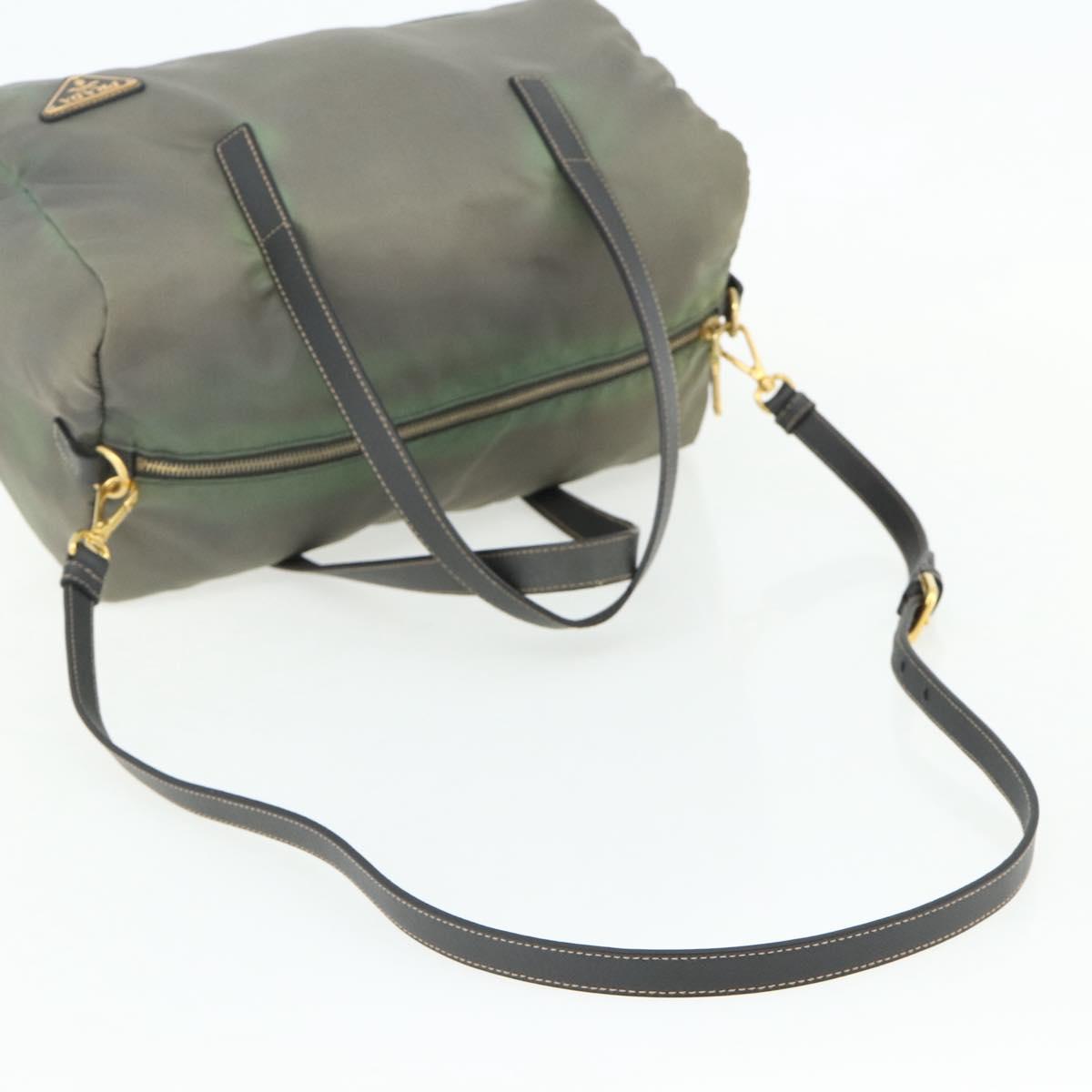 PRADA Shoulder Bag Nylon 2way Green Gold Auth 176782
